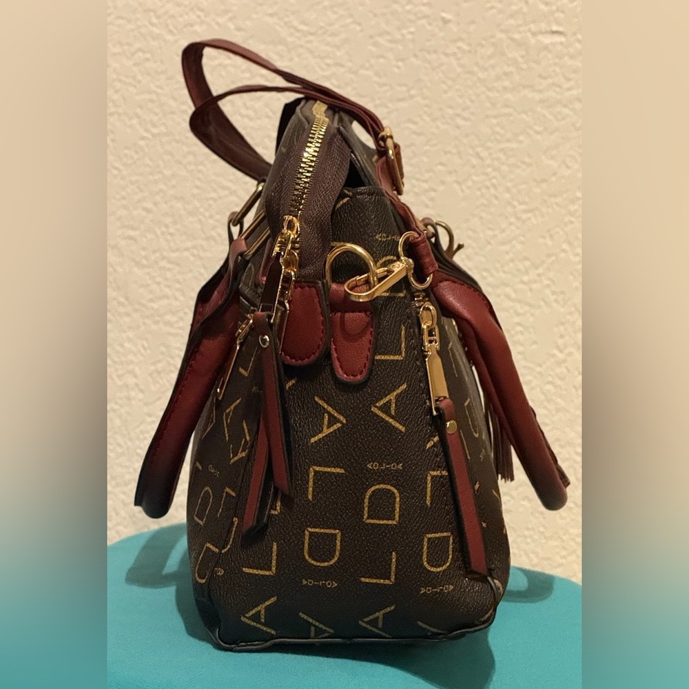 Aolida Brown & Burgundy Satchel/Crossbody with Gold Accents & Black Liner - Picture 4 of 14